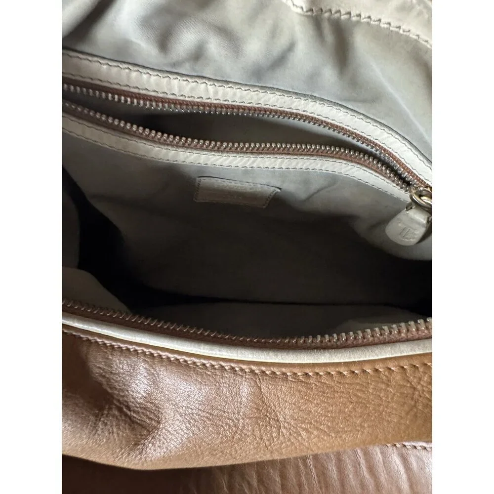 TOD'S Small Tan Leather Pocket Shoulder Hobo Bag Gold Rings Strap Made In Italy